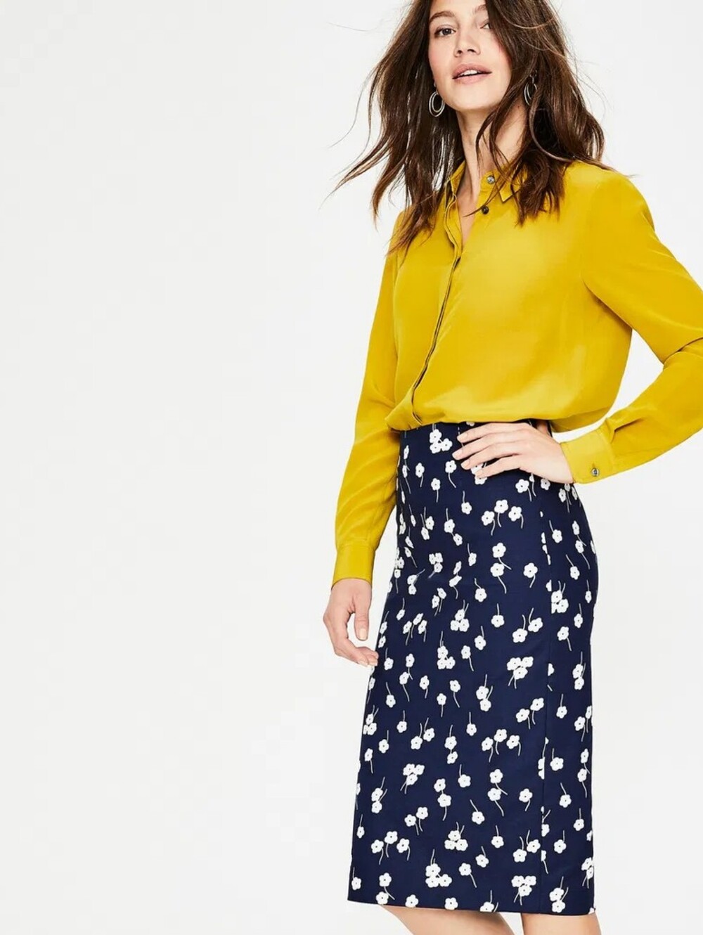NWT Boden Richmond Power Stretch Pencil Skirt Navy White Floral High Waist 10P